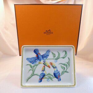 Hermes "Toucans" Birds Sushi Plate Trinket Dish Collectible Limoges Porcelain
